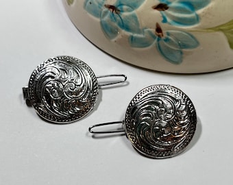 ヴィンテージバレッタペアシルバートーンメタルオーバルワッフル