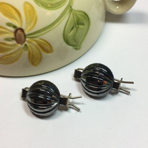 Handmade Vintage Barrettes Small  Beveled Glass 1960&#39;s Era Czech Silver Barrettes Steel Gray Domed Glass Silver Vintage Stock Barrettes