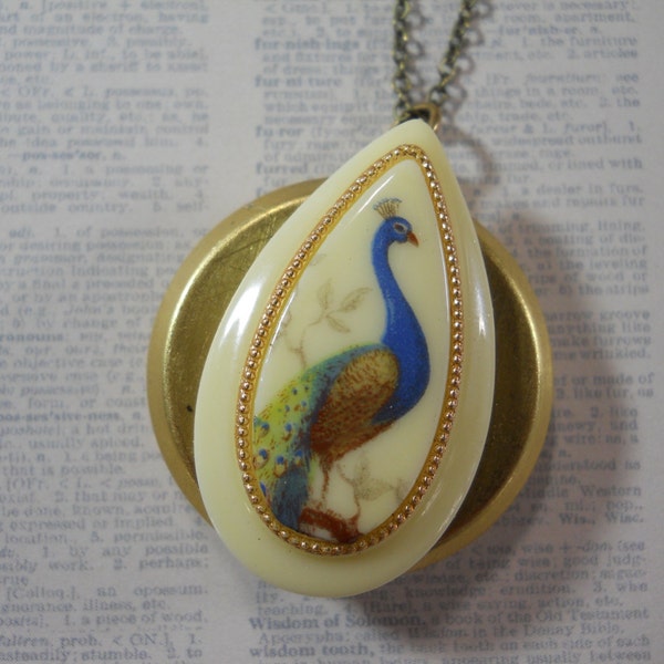 Medaglione con pavone Cabochon Vintage anni ' 50 la Germania ovest ottone ciondolo medaglione pavone