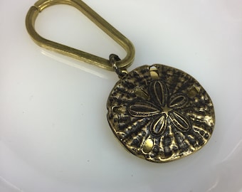 Brass Sand Dollar Locket Keychain Ocean Sea Beach Vacation Vintage Brass Keychain Unique Gift