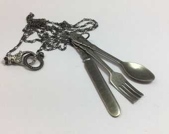 Fork Knife Spoon Necklace Cutlery Jewelry Foodie Cook Baker Sous Chef Jewelry Silverware Necklace Silver Utensil Long Statement Necklace