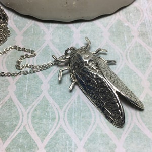 Hidden Locket Necklace CICADA Large Secret Compartment Bug Entomology Beetle Winged Insect SILVER Bug Locket Unique image 9