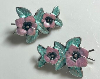 Vintage Emaille Haarspangen: 1970er Jahre Wiederverwendete Haarspangen (Paar)