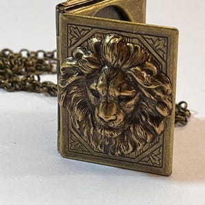 Brass Lion Book Locket Necklace: African Cat Jewelry, Leo Gift
