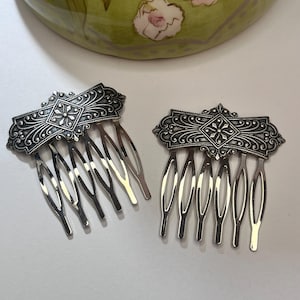 Antiqued Silver Embossed Metal Hair Combs - Ornate Bobby Pins