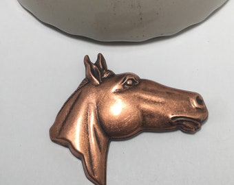 Copper Horse Head Pin Brooch Large Equestrian Statement Jewelry
