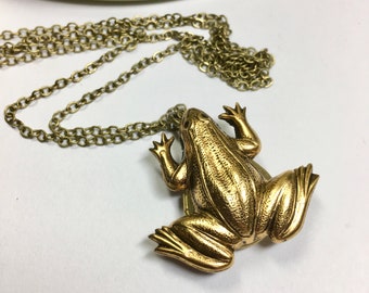 Frog Locket Solid Brass Nature Amphibian Unique Locket Hidden Secret Compartment Jewelry Garden Frog Animal Spirit Totem Prosperity