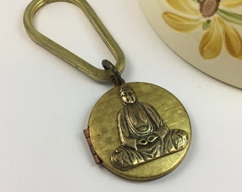 Buddha Brass Locket Necklace or Keychain Yoga Meditation Spiritual Vintage Stock Locket Keepsake Gift