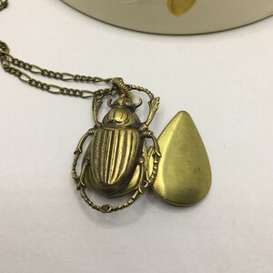 Brass Beetle Locket Necklace: Secret Compartment Insect Jewelry image 4