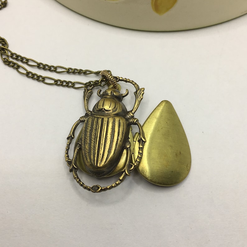 Brass Beetle Locket Necklace: Secret Compartment Insect Jewelry image 4