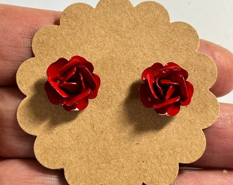 Enamel Rose Post Stud Earrings Stainless Steel Post Back Luscious Red Dainty Statement Earrings Fiesta Lightweight