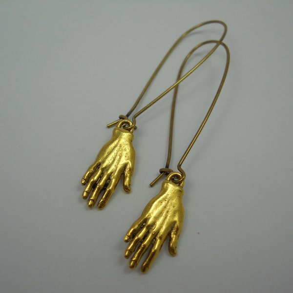 Hand Charm Earrings Silver Palmistry Palm Reader Fortune Teller Picasso Inspired Frida Kahlo Unique Jewelry Long Dangle Golden Brass