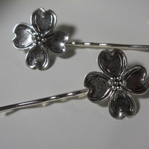 Silver Metal Dogwood Flower Charms Garden Foliage Hair Pins Clips Bobby Pins Gardeners Gift Nature Organic