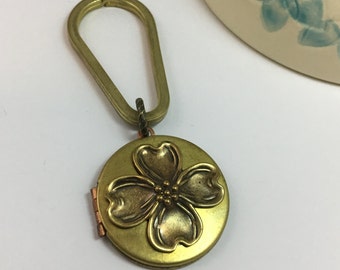 Dogwood Keychain Locket Flower Locket Gardeners Gift Brass Garden Memories Keepsake North Carolina Virginia State Flower Dogwood Locket