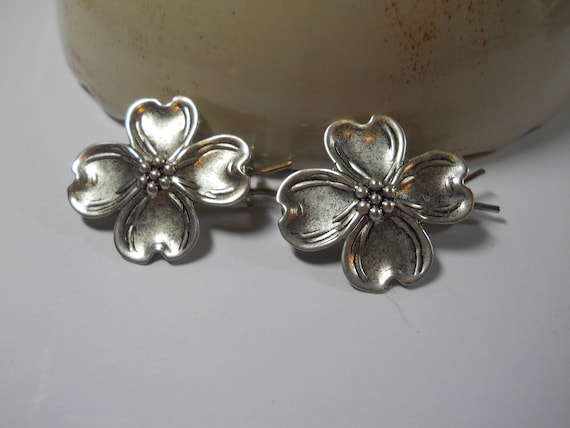 Dogwood Barrettes Small Silver Solid Metal Hair C… - image 5