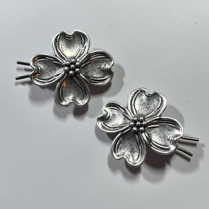 Silver Dogwood Barrettes Silver Metal Vintage Stock Hair Pin North Carolina State Flower Southern Flower