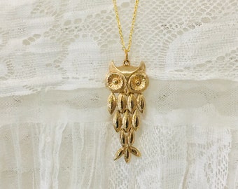 Vintage Owl Pendant Articulating Gold Metal 1970's Original Necklace Layering Owl Necklace Authentic Vintage Jewelry You Choose Chain Length
