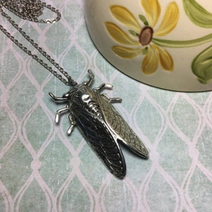 Hidden Locket Necklace CICADA Large Secret Compartment Bug Entomology Beetle Winged Insect SILVER Bug Locket Unique image 6