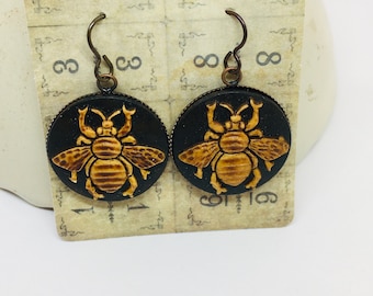 Bee Earrings Dangle Drop Honey Bee Bumble Bee Jewelry Handmade Statement Earrings Lightweight Gardener Gift Pollinator