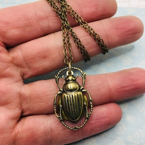 Brass Beetle Locket Necklace: Secret Compartment Insect Jewelry image 7