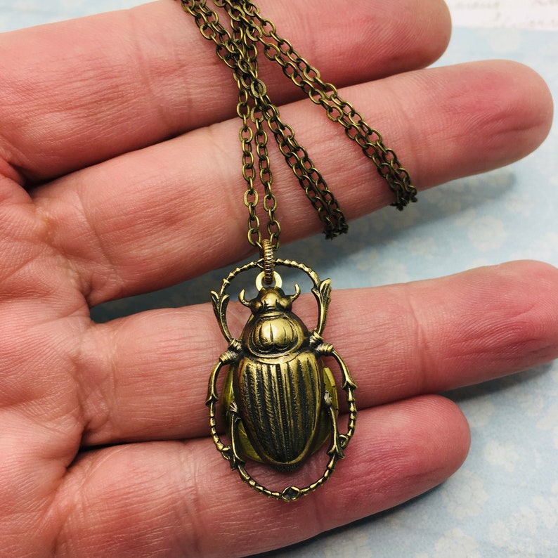 Brass Beetle Locket Necklace: Secret Compartment Insect Jewelry image 7