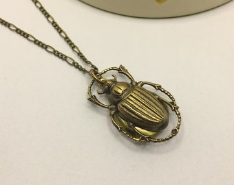 Brass Beetle Scarab Locket Insect Hidden Secret Compartment Bug Jewelry Entomology You Choose Chain Length Insect Bug Scarab Beetle Locket