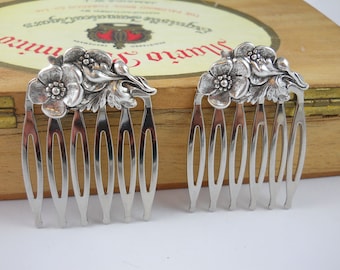 Silver Metal  Flower Charms Garden Foliage Hair Pins Combs Bobby Pins Gardeners Gift Nature Organic Silver Plated Solid Brass Floral Bouquet