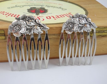 Silver Metal  Flower Combs Gardeners Gift Nature