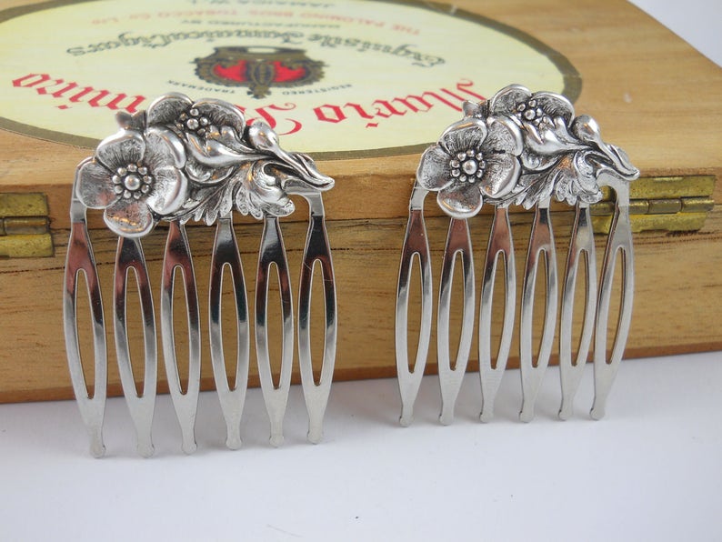 Silver Metal Flower Combs Gardeners Gift Nature - Etsy