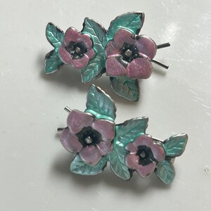 Beautiful Vintage Barrettes Painted Enamel on Metal 1970's One of a Kind Up Cycled Repurposed Pair of Unique Handmade Barrettes image 6