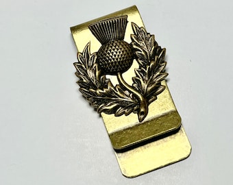 Thistle Money Clip Groom Gift Solid Brass Metal Unique Gift For Traveler Outlander Jamie Claire Scotland Scottish Gift for Him Isle of Skye