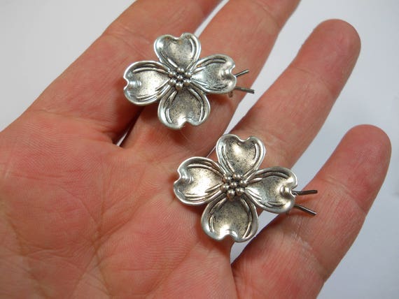 Dogwood Barrettes Small Silver Solid Metal Hair C… - image 3