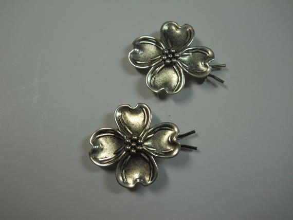 Dogwood Barrettes Small Silver Solid Metal Hair C… - image 7