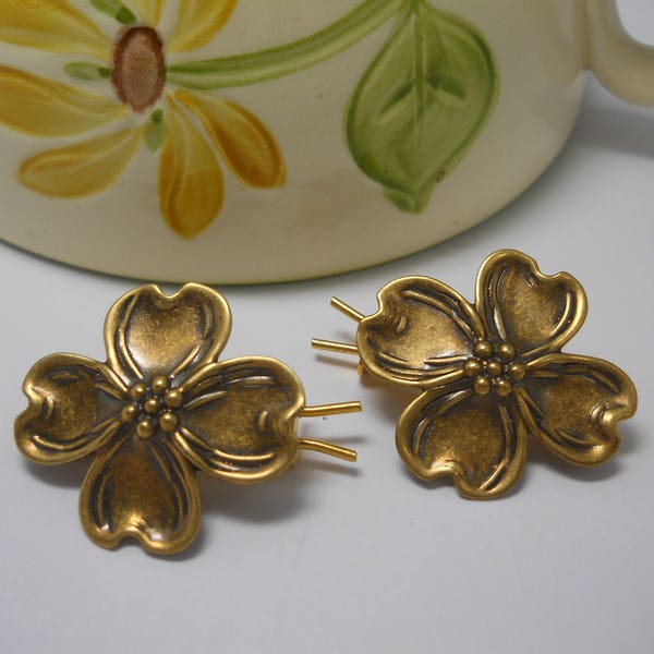 Dogwood Barrettes Small Gold Solid Metal Hair Clips Flower Barrettes Brass Dogwoods Unique Hair Accessory LAST PAIR