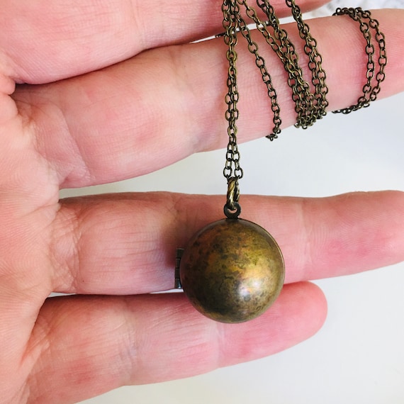 Vintage Brass Ball Locket Layering Locket Long You Ch… - Gem