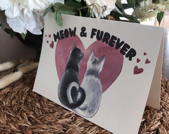 Süße Katzen Karte zum Valentinstag / Miau und Furever / Zwei verliebte Katzen / Jubiläumskarte