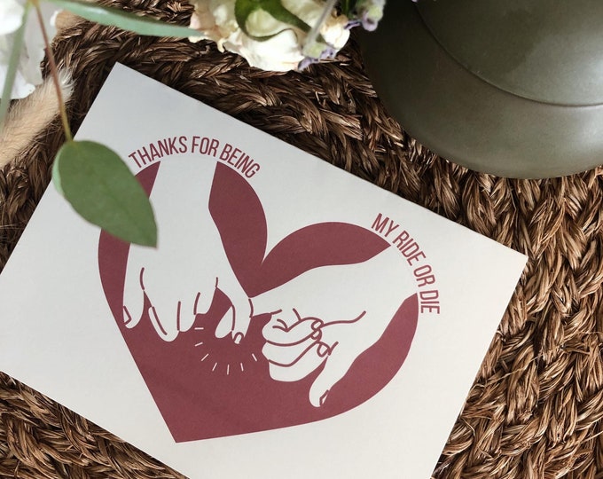 Unique Card for Friends / Ride or Die / Galentines / Midcentury Modern Design