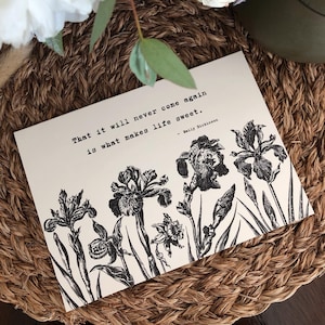 Tarjeta de felicitación diaria conmovedora inspirada en la naturaleza con cita de Emily Dickinson, diseño minimalista y vintage