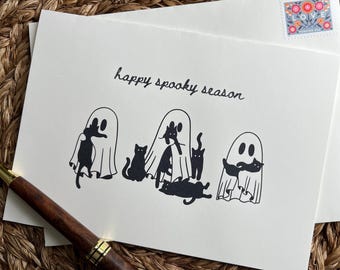 Ghost Cat Halloween Card / Happy Spooky Season / Fall and Autumn / Cozy Vibes / Minimalist