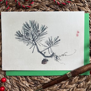 Pine Tree Art Card / Kono Bairei Japanese Art / Winter Nature Greeting Card / Elegant Botanical Design