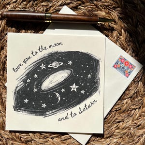 Te amo até a Lua e Saturno – Cartão de felicitações romântico do espaço sideral para aniversários, namorados e amantes da astronomia - Taylor Swift
