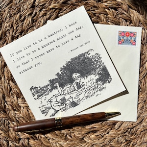 Cartão de amizade do Ursinho Pooh - Citação literária sentimental - Presente nostálgico
