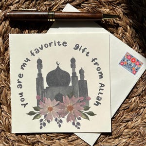 Islamic Love & Friendship Card – Muslim Anniversary, Friendship, or Wedding Card with Floral Mosque Design