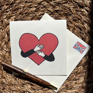Tarjeta de felicitación con forma de corazón abrazado, tarjeta de amor y apoyo, pensando en ti, tarjeta de aliento, tarjeta de amistad