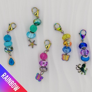 Beaded Zipper Pull/Keychain - Rainbow Metal Accents & Charm - Variety of Styles