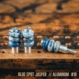 Metal Cribbage Pegs | Blue Spot Jasper Gemstone | Handmade Machined | Steel, Aluminum, Brass, Copper