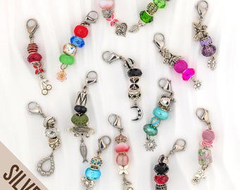 Beaded Zipper Pull/Keychain - Silver Metal Accents & Charm - Variety of Styles