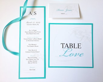 Breakfast at dinner menu card, Aqua blue Wedding shower menu, turquoise menu card, Baby Shower drink Menu - other items available