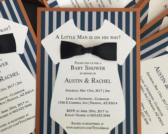 Bow tie baby shower invitations, Little Man baby shower invitation, unique Baby Shower Invite, boy shower invitation, black, navy, copper