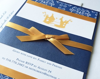 Royal Blue Gold Baby Shower Invitation, Little Prince Unique baby shower invitations, Birthday party, bar mitzvah invite -Deposit to Start